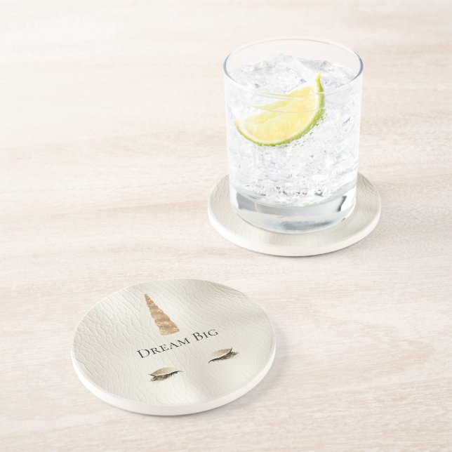 Creme Imitats Leather Gold Sparkle Glam Einhorn Getränkeuntersetzer (Seite)