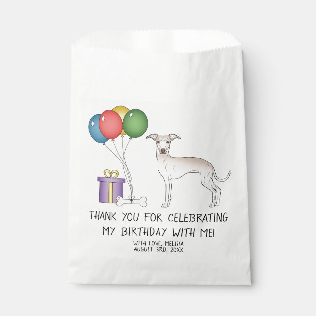 Creme Italian Greyhound Cartoon Dog Birthday Geschenktütchen (Vorderseite)
