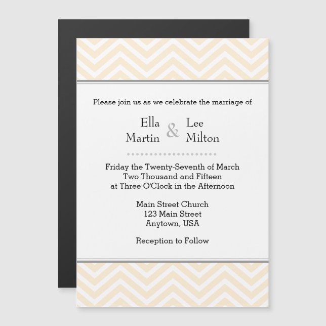 Creme Ivory Zickzack Magnetic Wedding Einladung (Vorne/Hinten)