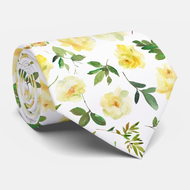 Crème Jaune et Blanc Rose cravate Cravate (Roulé)