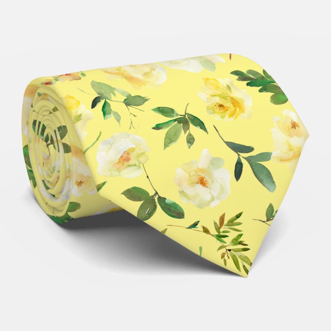 Crème Jaune et Blanc Rose cravate Cravate (Roulé)