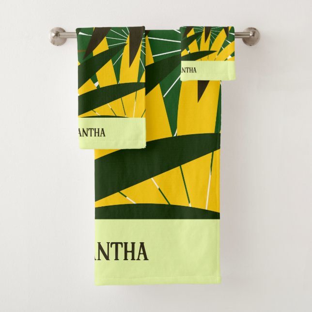 Crème jaune verte Abstraits feuilles géométriques (En situation)