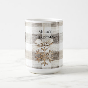 Creme Kariert Stripes Weihnachten Schneeflocke Kaffeetasse