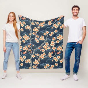 Creme Korallen-Sakura-Navy-Blumenmuster Fleecedecke