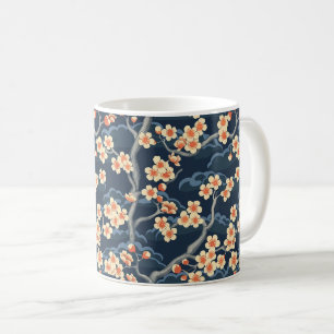 Creme Korallen-Sakura-Navy-Blumenmuster Kaffeetasse