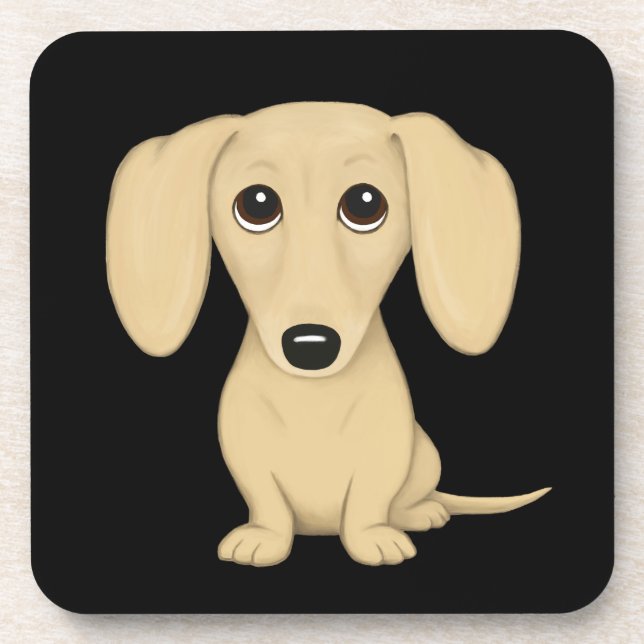 Creme Kurze Dackel Niedlich Cartoon Hund Getränkeuntersetzer (Vorderseite)