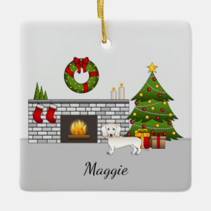 Creme Kurze Haare Dackel mit Namen Weihnachten Keramikornament