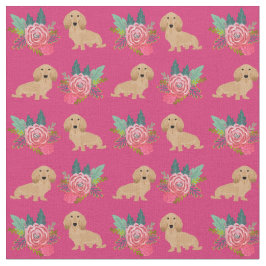 Creme-Langhaar-Dackel magenta-Blüten Stoff