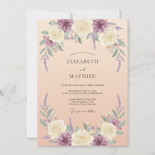 Creme-Lavendel-Blumenkunst Hochzeit Einladung