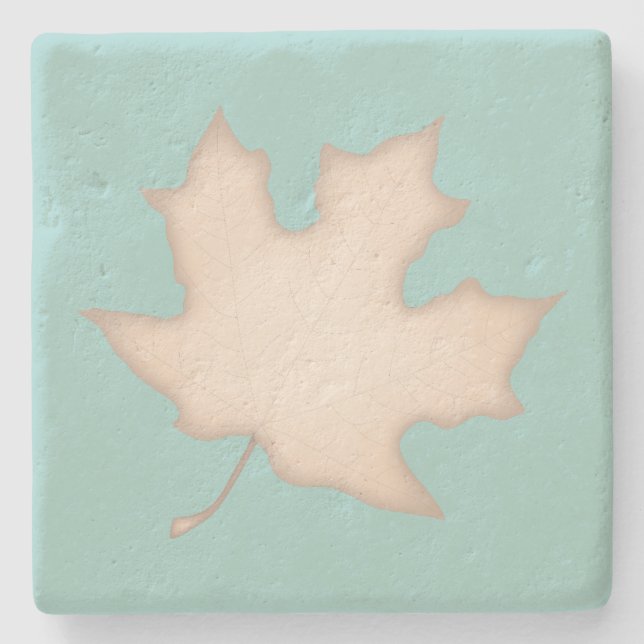 Creme Leaf auf Türkis Steinuntersetzer (Vorderseite)