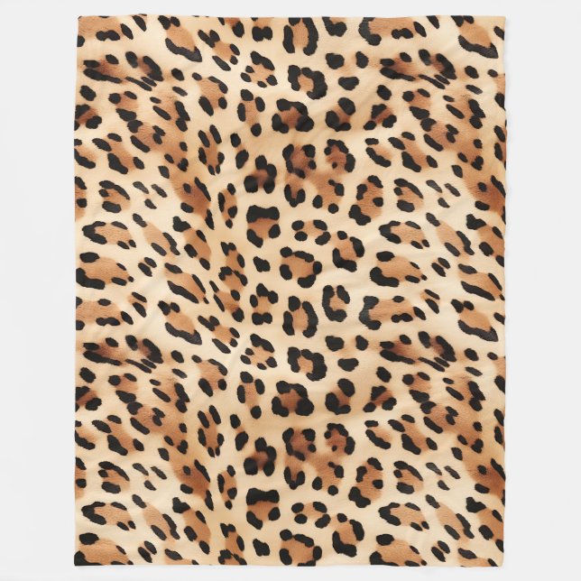 Creme Leopard Animal Print Fleecedecke (Vorderseite)