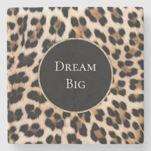 Creme Leopard Tier Gold Glitter Steinuntersetzer