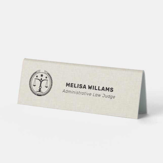 Creme-Linen und Black Justice-Logo Tischaufsteller (Vorderseite)