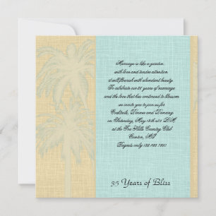 Creme Linen und Blauer Palmen Jubiläum Einladung