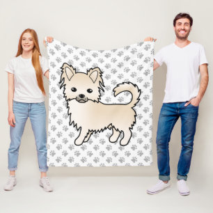 Creme Long Coat Chihuahua Cartoon Dog & Paws Fleecedecke