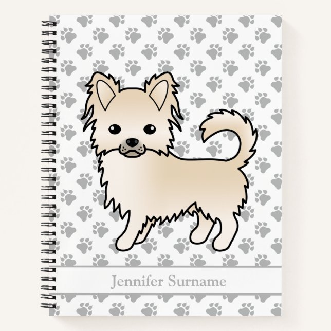 Creme Long Coat Chihuahua Dog & Custom Text Notizbuch (Vorderseite)
