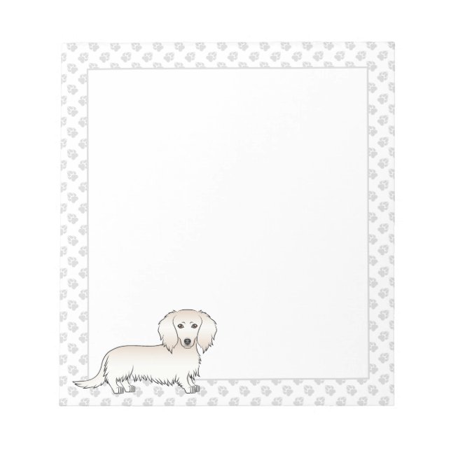 Creme Long Hair Dackel Cartoon Dog & Paws Notizblock (Vorderseite)