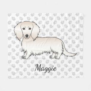 Creme Long Hair Dackel Niedlich Cartoon Dog & Name Fleecedecke