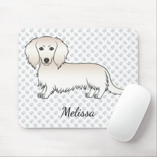 Creme Long Hair Dackel Niedlich Cartoon Dog & Name Mousepad