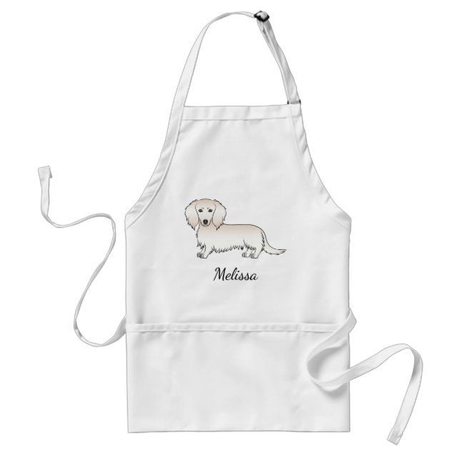 Creme Long Hair Dackel Niedlich Cartoon Dog & Name Schürze (Vorne)