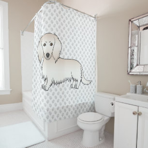 Creme Long Hair Dackel Niedlich Cartoon Dog & Paws Duschvorhang