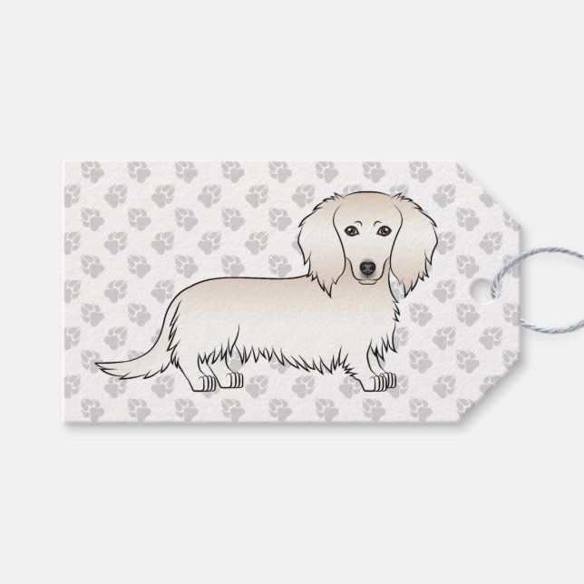 Creme Long Hair Dackel Niedlich Cartoon Dog & Paws Geschenkanhänger (Vorderseite (Horizontal))