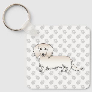 Creme Long Hair Dackel Niedlich Cartoon Dog & Paws Schlüsselanhänger