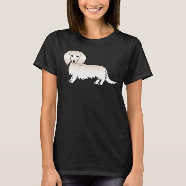 Creme Long Hair Dackel Niedlich Cartoon Dog T-Shirt (Vorderseite)