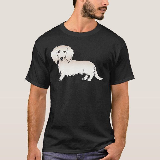 Creme Long Hair Dackel Niedlich Cartoon Dog T-Shirt (Vorderseite)