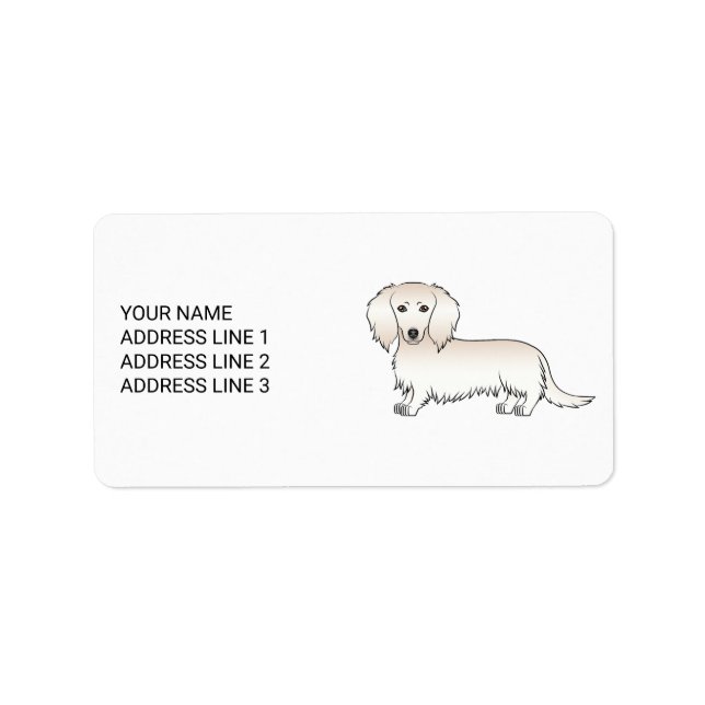 Creme Long Hair Dackel Niedlich Cartoon Dog & Text Adressaufkleber (Vorne)