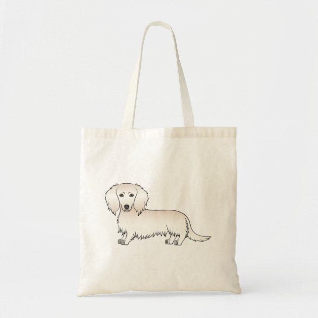 Creme Long Hair Dackel Niedlich Cartoon Dog Tragetasche (Vorne)