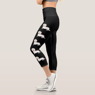 Creme Long Hair Dackel Niedlich Cartoon Hunde Capri Leggings