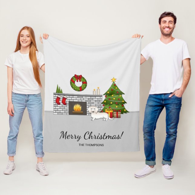 Creme Long Hair Dackel Niedlich Hund Weihnachtsrau Fleecedecke (Beispiel)