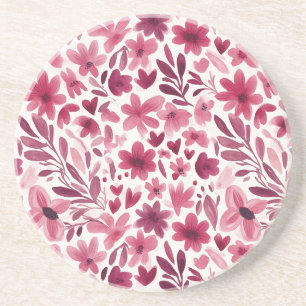 Creme Mädchenhaft Rosa Rote Blumen Herzen   Getränkeuntersetzer