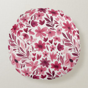 Creme Mädchenhaft Rosa Rote Blumen Herzen Rundes Kissen