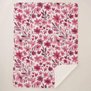 Creme Mädchenhaft Rosa Rote Blumen Herzen Sherpadecke