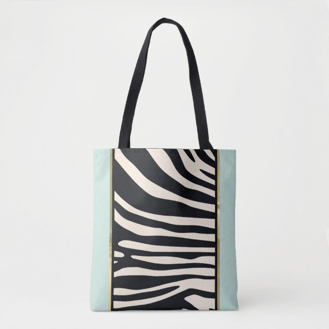 Creme, Minzgrün und schwarzer Zebradruck Tasche (Vorderseite)