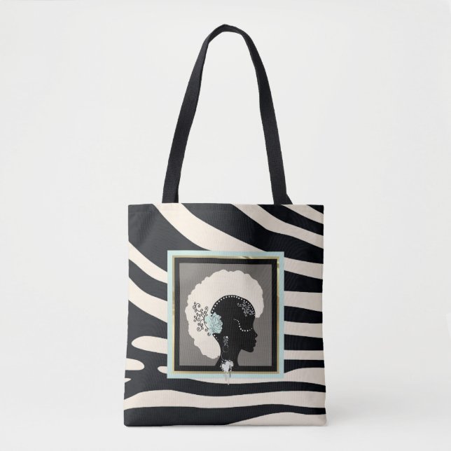 Creme, Minzgrün und schwarzer Zebradruck Tasche (Vorderseite)