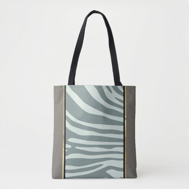 Creme, Minzgrün und schwarzer Zebradruck Tasche (Vorderseite)