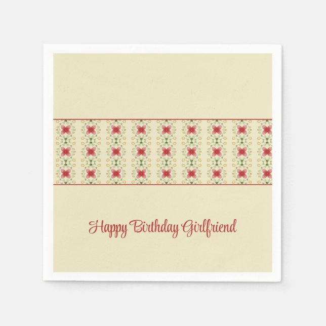 Creme mit rosa und grünem Muster Serviette (Vorderseite)