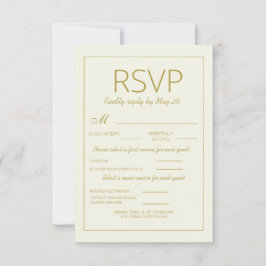 Crème moderne Mariage d'or RSVP Repas vertical
