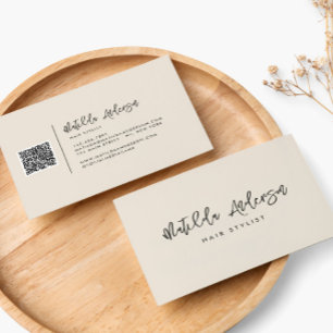 Creme moderne minimale Skripte QR CODE Visitenkarte
