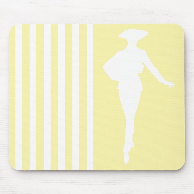 Creme Moderne Streifen mit Mode-Silhouette Mousepad (Vorne)