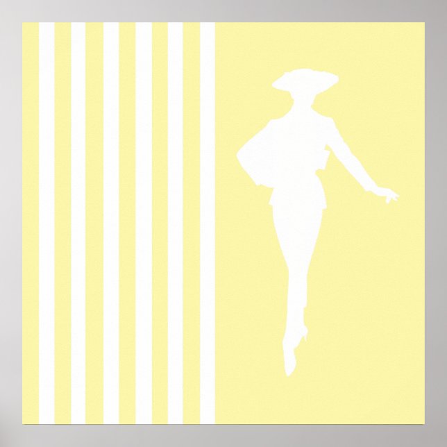 Creme Moderne Streifen mit Mode-Silhouette Poster (Vorne)