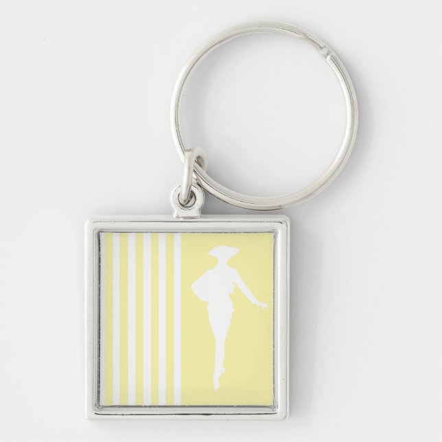 Creme Moderne Streifen mit Mode-Silhouette Schlüsselanhänger (Vorne)