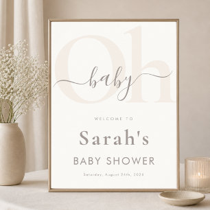 Creme Moderner Minimalistischer Oh Baby Shower Wil Poster