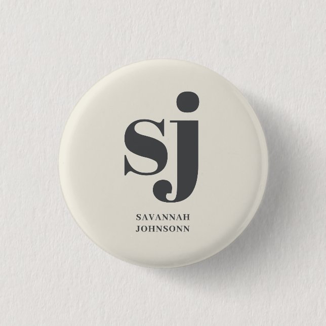 Creme-Monogramm-Initialen Button (Vorderseite)