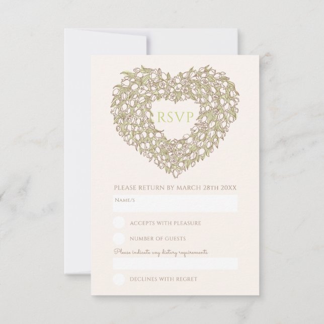 Creme-Monogramm Tulpe-Blume UAWG Hochzeit RSVP Karte (Rückseite)