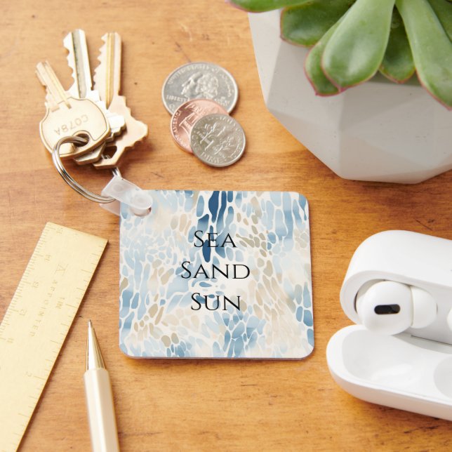 Creme Ocean Blue Abstrakt Beach Animal Print Schlüsselanhänger (Schreibtisch)