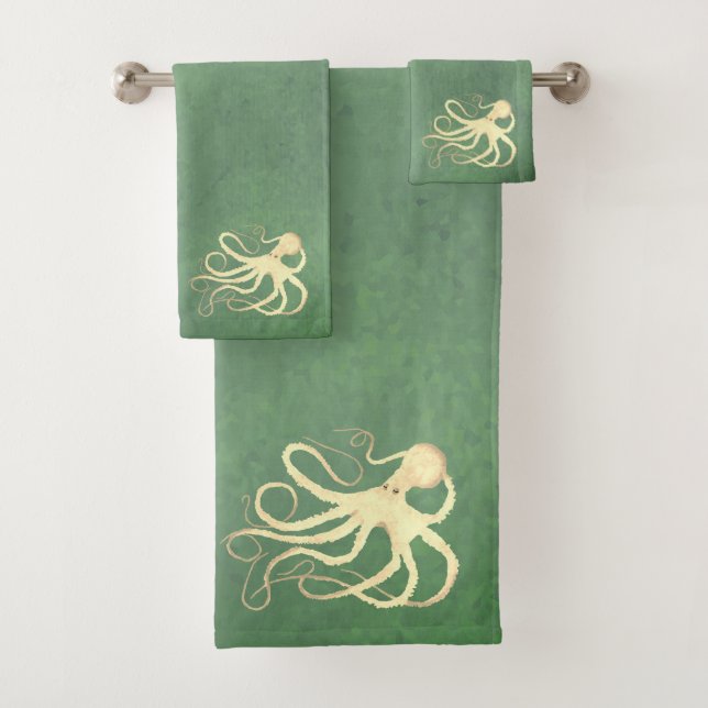 Creme Octopus on Sage - Badetuch Set (Insitu)